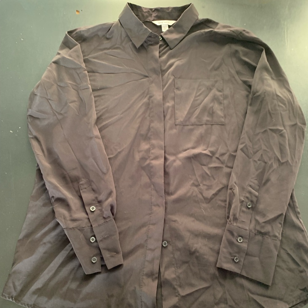 Nine West Black Button-Down Shirt (Size L)